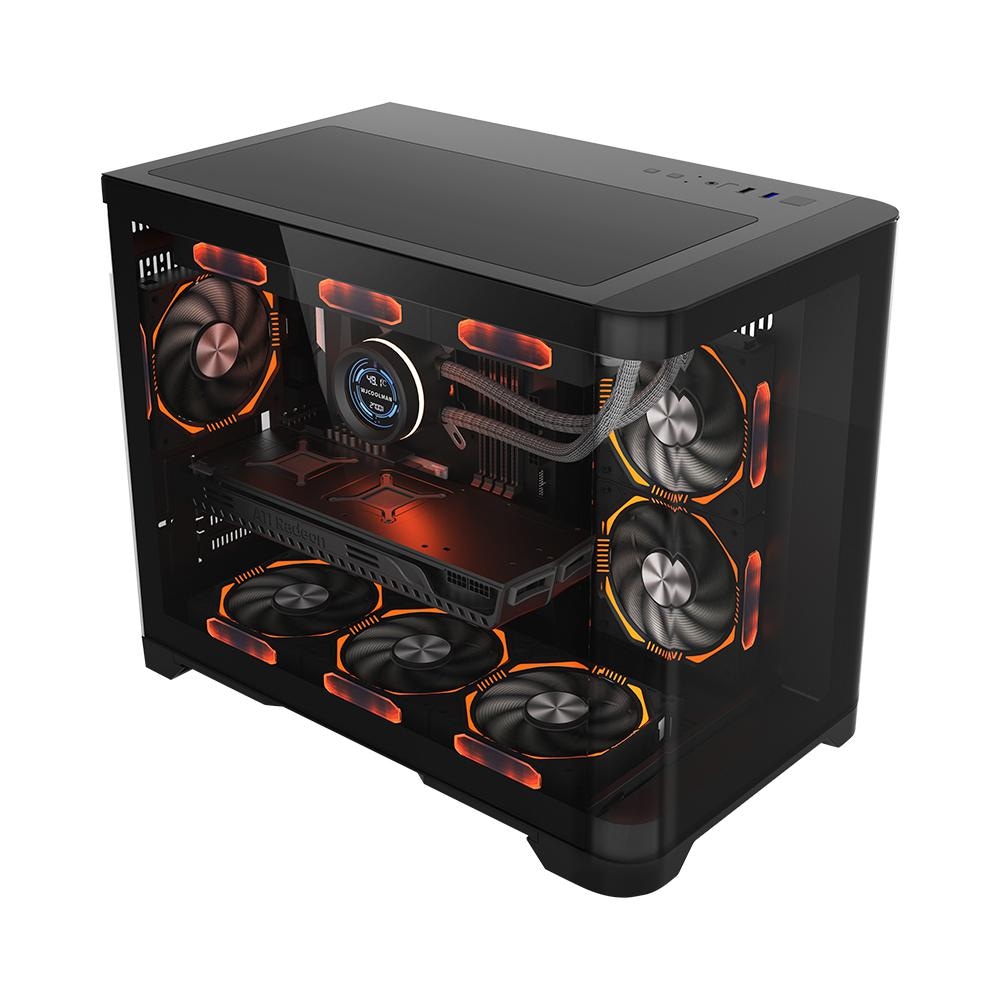Carcasa 1stPLAYER® Gaming UV6-bk, Micro-ATX, 6 ventilatoare aRGB infinity efect plus PWM, telecomanda, negru