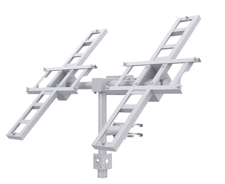 Suport dublu pentru panouri solare 2x VIGI 90W, din otel galvanizat, unghi de reglare manual: 5°~55°, stalp compatibil: Ø80-160 mm, greutate: 20kg.