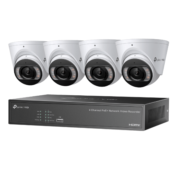 KIT NVR + HDD 2TB POE TP-Link VIGI 4 canale + 4 camere 4MP, Lentila 2.8, IR+WL 30ML Turret, NVR TP-Link VIGI 4 canale, 53W 1004H; 8MP, 1SATA Interface, max 10TB, H.265+; ONVIF,