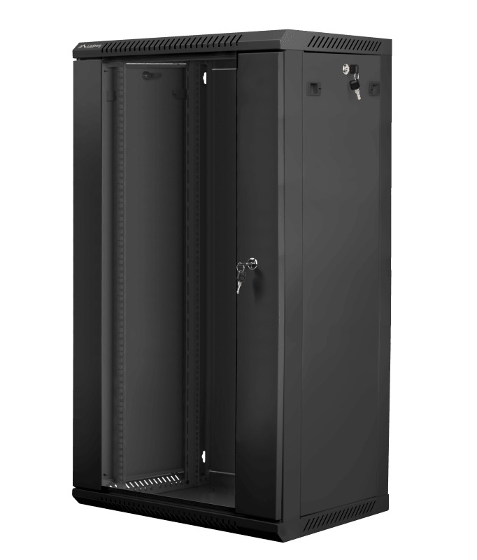 Dulap rack 19" perete 22U / 600x450 (flat pack) cu ușă din sticlă, negru  V2