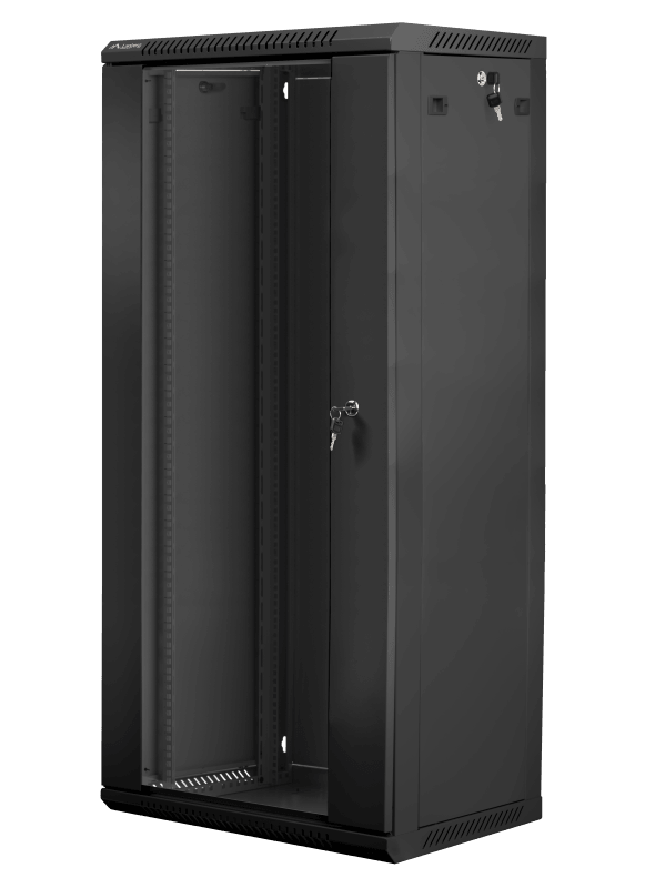 Dulap rack 19" perete 27U / 600x450 (flat pack) cu ușă din sticlă, negru  V2