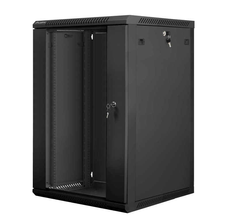 Dulap rack 19" perete 18U / 600x600 (flat pack) cu ușă din sticlă, negru  V2