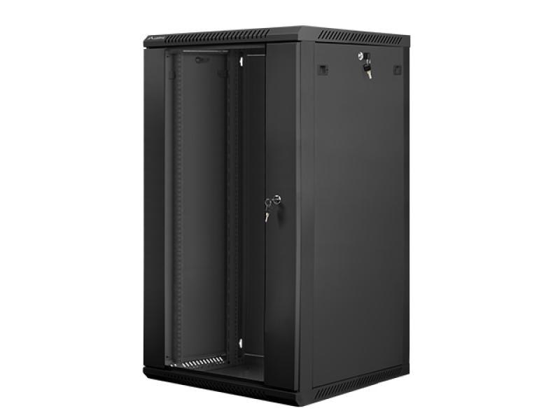 Dulap rack 19" perete 22U / 600x600 (flat pack) cu ușă din sticlă, negru  V2