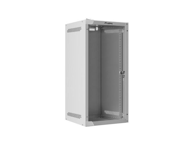 Dulap rack 10" perete 12U / 280x310 pentru auto-asamblare, cu ușă din sticlă, gri  (flat pack)