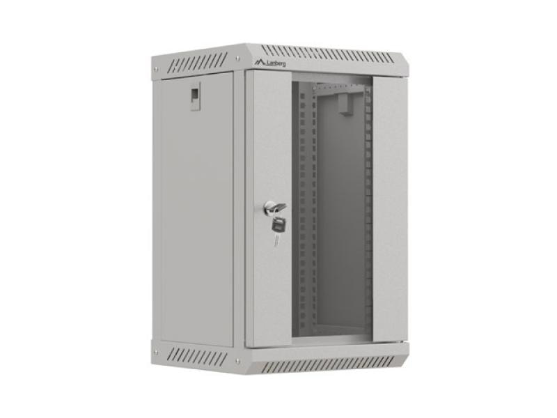 Dulap rack 10" perete 9U / 300x300 (flat pack) cu ușă din sticlă, gri