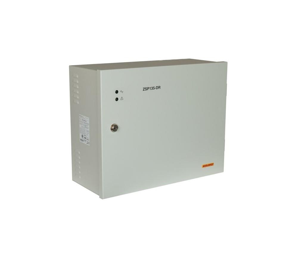 Sursa de alimentare pentru sisteme de detectie incendiu 24V/2A in cutie  metalica, loc pentru 2 acumulatori 12V/18A. Sursele sunt certificate EN 54-4, Vds; EN 12101-10;