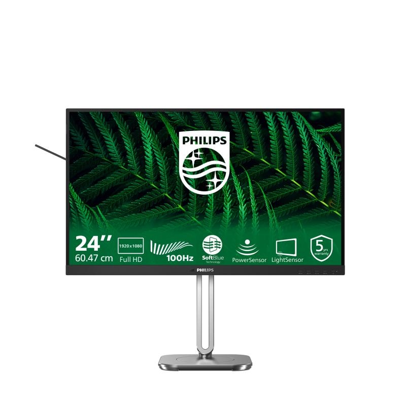 Monitor Philips 24" 24B2G5200/00, Diagonal (inch): 24, Diagonal (cm): 60.5, Aspect ratio: 16:9, Panel: IPS, Resolution: 1920x1080, Refresh Rate: 100Hz, Response time GtG: 4ms, Brightness (max): 300 cd/m², Contrast (static) : 1500:1, Contrast (dynamic): 50M:1, Viewing angle: 178/178, Color Gamut