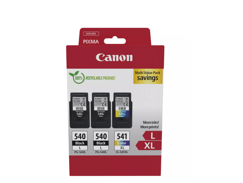 Canon pachet cartuse cearneala PG-540L X2 /CL-541XL MULTIPACK, capacitate negru: 2 X 300 pagini/11ml, Color: 400 pagini / 15ml, Compatibil cu: PIXMA GM2050, PIXMA MG2140, PIXMA MG2150, PIXMA MG2155, PIXMA MG2250, PIXMA MG3140, PIXMA MG3150, PIXMA MG3250, PIXMA MG3550, PIXMA MG3650, PIXMA MG3650S