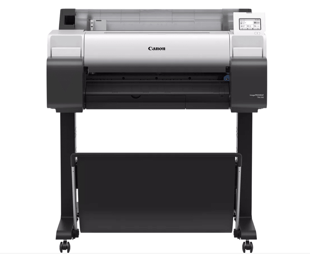 Plotter Canon imagePROGRAF TM-240 24"(610mm), format A1, 5 culori, rezolutie max 2400x1200dpi, memorie 2GB, limbaje de imprimare: HP-GL/2, HP RTL, JPEG (Ver. JFIF 1.02), CALS G4 (submission via FTP only)), display LCD 4.3", interfata: USB 2.0, Ethernet,WIFI consumabile: M: PFI-031(55ml), MBK/BK/C/Y