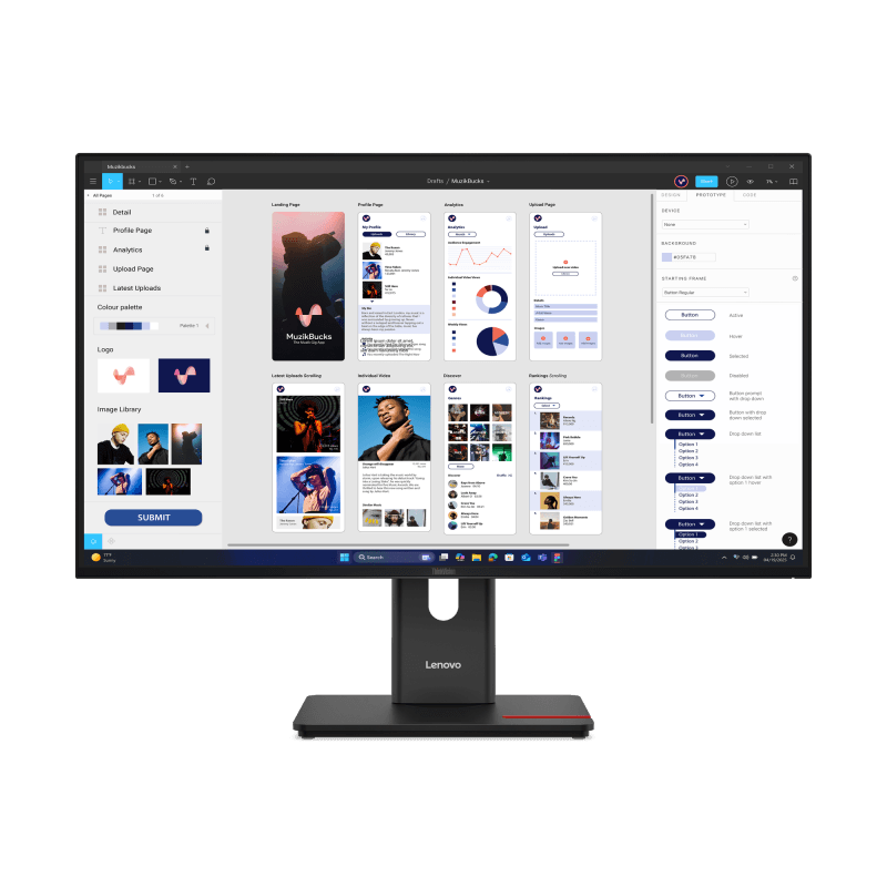Lenovo ThinkVision T32UD-40. Display diagonal: 80 cm (31.5"), Display resolution: 3840 x 2160 pixels, HD type: 4K Ultra HD, Display technology: LCD, Response time: 6 ms, Native aspect ratio: 16:9, Viewing angle, horizontal: 178°, Viewing angle, vertical: 178°. Built-in USB hub. VESA mounting, Height