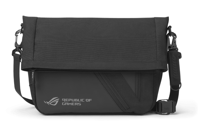 Geantă ROG Archer Messenger 14 (90XB07C0-BME000), compatibil laptop 14″, design 10-în-1 cu compartiment principal căptușit pentru laptop, buzunare interne pentru accesorii, zonă frontală cu acces rapid, organizator intern, material rezistent la uzură, dimensiuni 31 × 27 × 11 cm, culoare negru