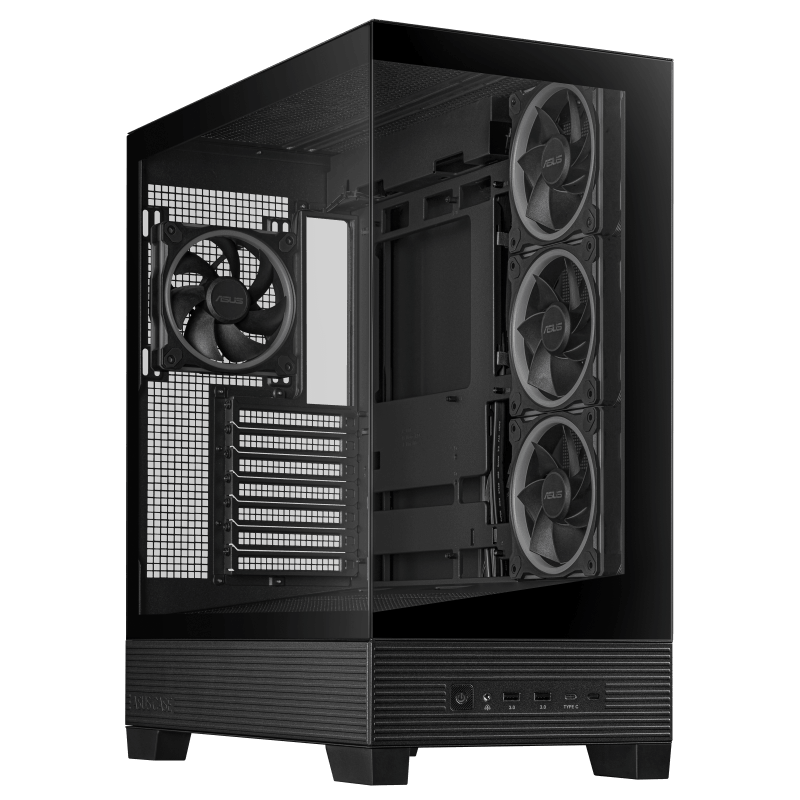 Carcasa ASUS A31 PLUS Mid Tower ARGB NEGRU, Tempered Glass, Sloturi Expansiune 7, Drive Bays: 2x3.5"/2.5", Ventilatoare Suportate: 7 (spate: 1x120mm sau 1x140mm, sus: 3x120mm sau 2x140mm, lateral: 3x120mm), Ventilatoare Incluse: 4 (spate: 1x120mm, lateral: 3x120mm), Format Placa De Baza Suportat