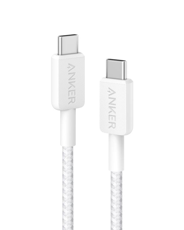 ablu alimentare si date Anker, USB Type-C (T) la USB Type-C (T), 0.9m rata transfer 480 Mbps, 60W, invelis nylon, braided, alb, "A81F5G21"
