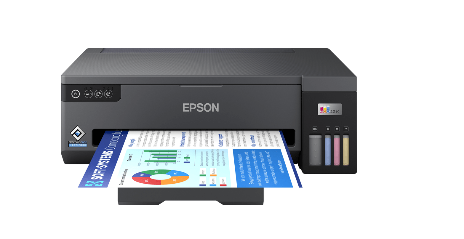 Imprimanta inkjet color CISS Epson L11050, dimensiune A3, viteza max ISO 15ppm alb-negru, 8ppm color, rezolutie 4800 x 1200dpi, alimentare hartie 100 coli, interfata USB 2.0, WI-FI Direct, consumabile: 103 Ecotank C13T00S14A, C13T00S34A, C13T00S44A, C13T00S24A (65ml).