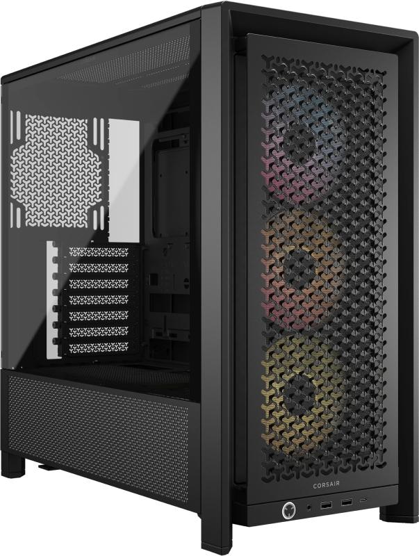 Carcasa CORSAIR FRAME 4000D RS Modular Mid Tower ARGB NEGRU, Tempered Glass, Sloturi Expansiune 7 orizontale sau 3 verticale, Drive Bays: 2x3.5" 4x2.5", Ventilatoare Suportate: 12 (spate: 1x120mm sau 1x140mm, fata: 3x120mm sau 2x140mm sau 2x200mm, lateral: 2x120mm sau 2x140mm, jos: 2x120mm, sus