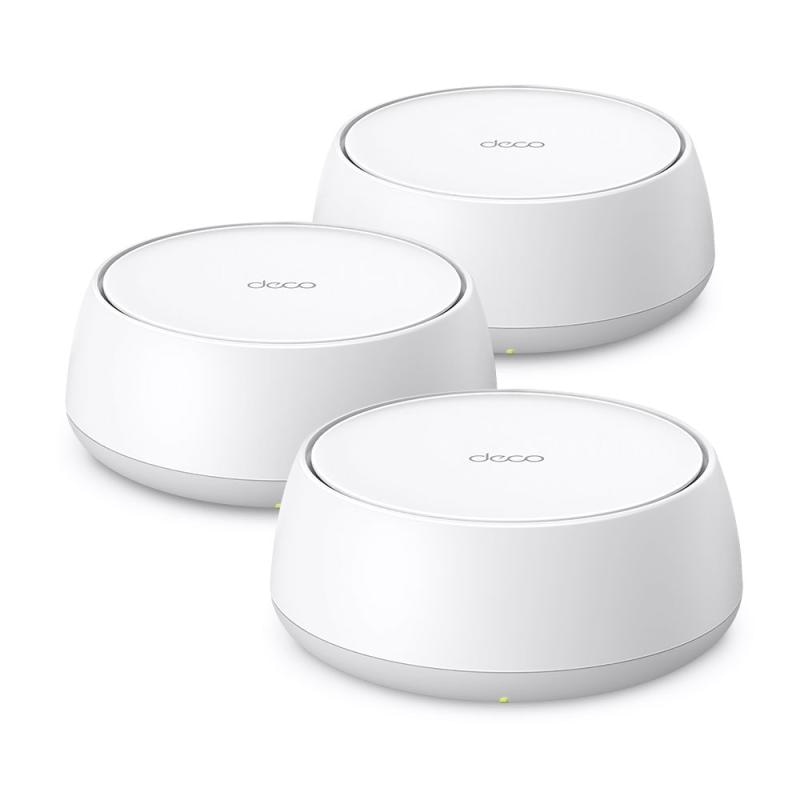 BE3600 Whole Home Mesh Wi-Fi 7 System SPEED: 688 Mbps at 2.4 GHz + 2882 Mbps at 5 GHz SPEC: Internal Antennas, 2 × 1 Gigabit Ports (WAN/LAN auto-sensing), 160MHz for 5 GHz, 4-Stream FEATURE: Deco App, Router/AP Mode, IPv6, IPTV, HomeShield (Parental Controls, Antivirus, QoS, Reports), AI Mesh