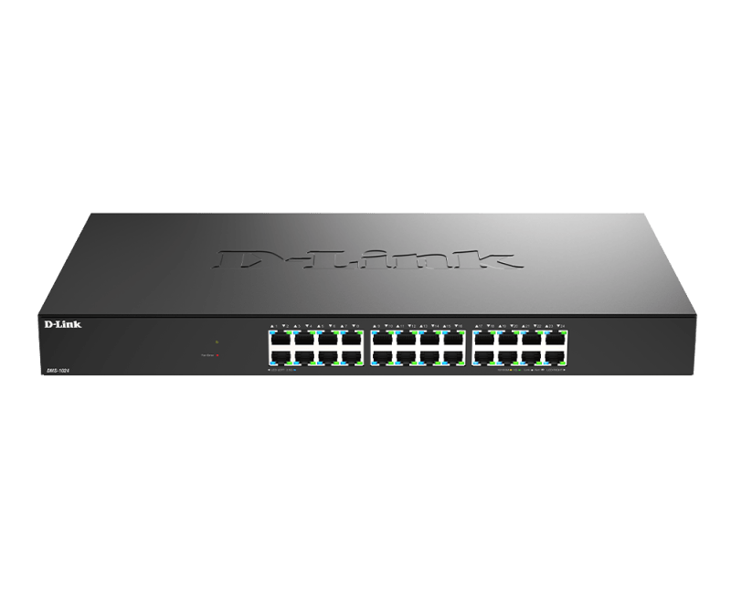 D-Link DMS-1024. Switch type: Unmanaged. Basic switching RJ-45 Ethernet ports type: 2.5G Ethernet (100/1000/2500), Basic switching RJ-45 Ethernet ports quantity: 24. MAC address table: 32000 entries, Switching capacity: 120 Gbit/s. Networking standards: IEEE 802.3, IEEE 802.3ab, IEEE 802.3az, IEEE