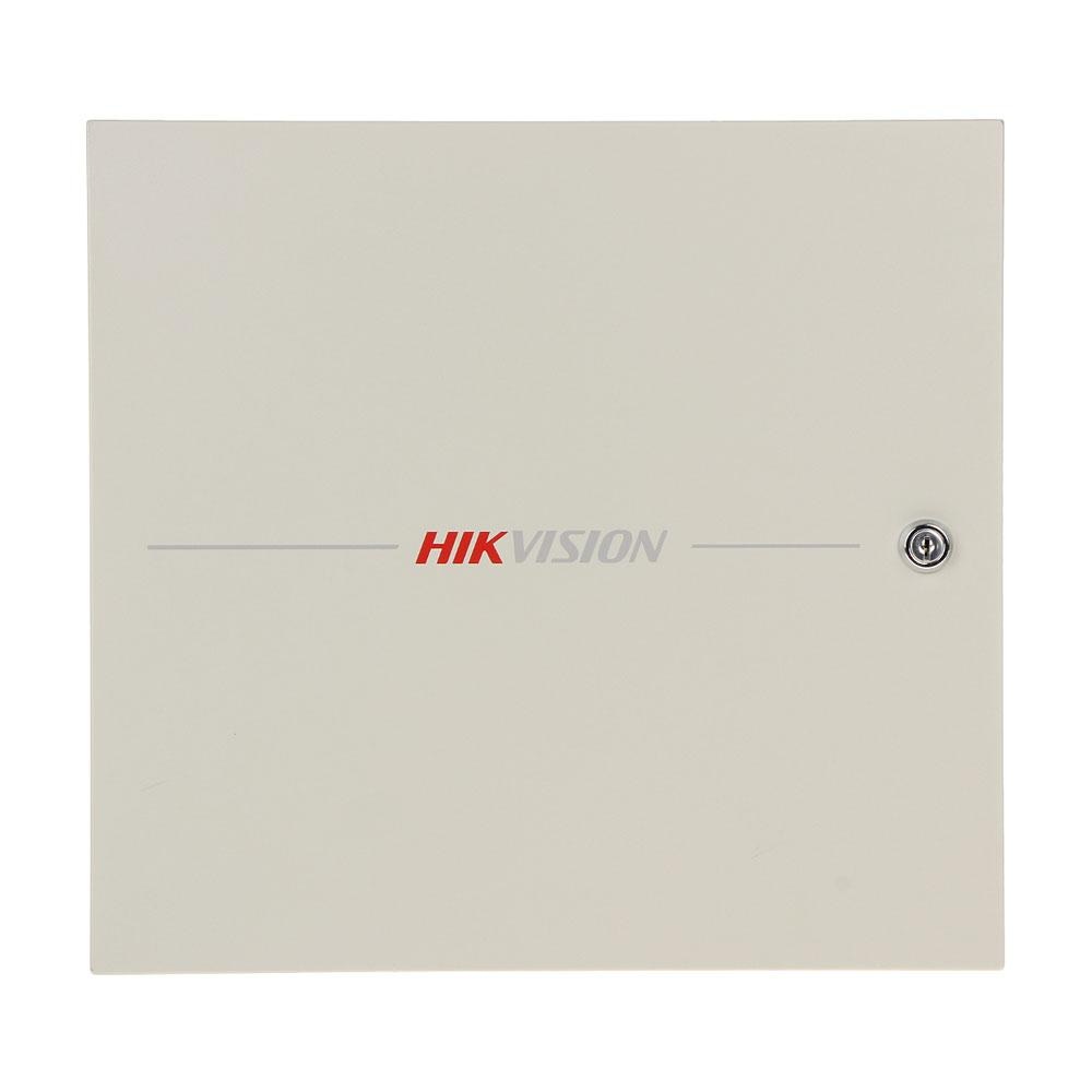 Centrala control access Hikvision DS-K2601T, pentru 1 usa bidirectionala (2 x cititoare Wiegand sau 2 x cititoare RS-485), capacitate de stocare: 100,000 cartele si 300,000 evenimente, comunicare: TCP/IP, RS-485, Wiegand (W26/W34), EHome 5.0, si protocol ISAPI, Alarm input × 4,door contact × 1