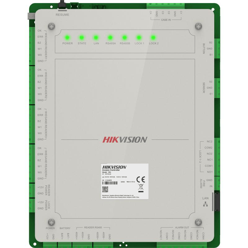 Centrala control acces Pro Series Hikvision DS-K2622X(P) pentru 2 usi, bidirectional (2 citittoare); Intrari: 4 alarm input, , Door Contact x 2, Tamper x 1; Iesiri: Alarm x 4, alimentare: 12 ± 15% VDC, temperatura de functionare: -10 °C to 55 °C.