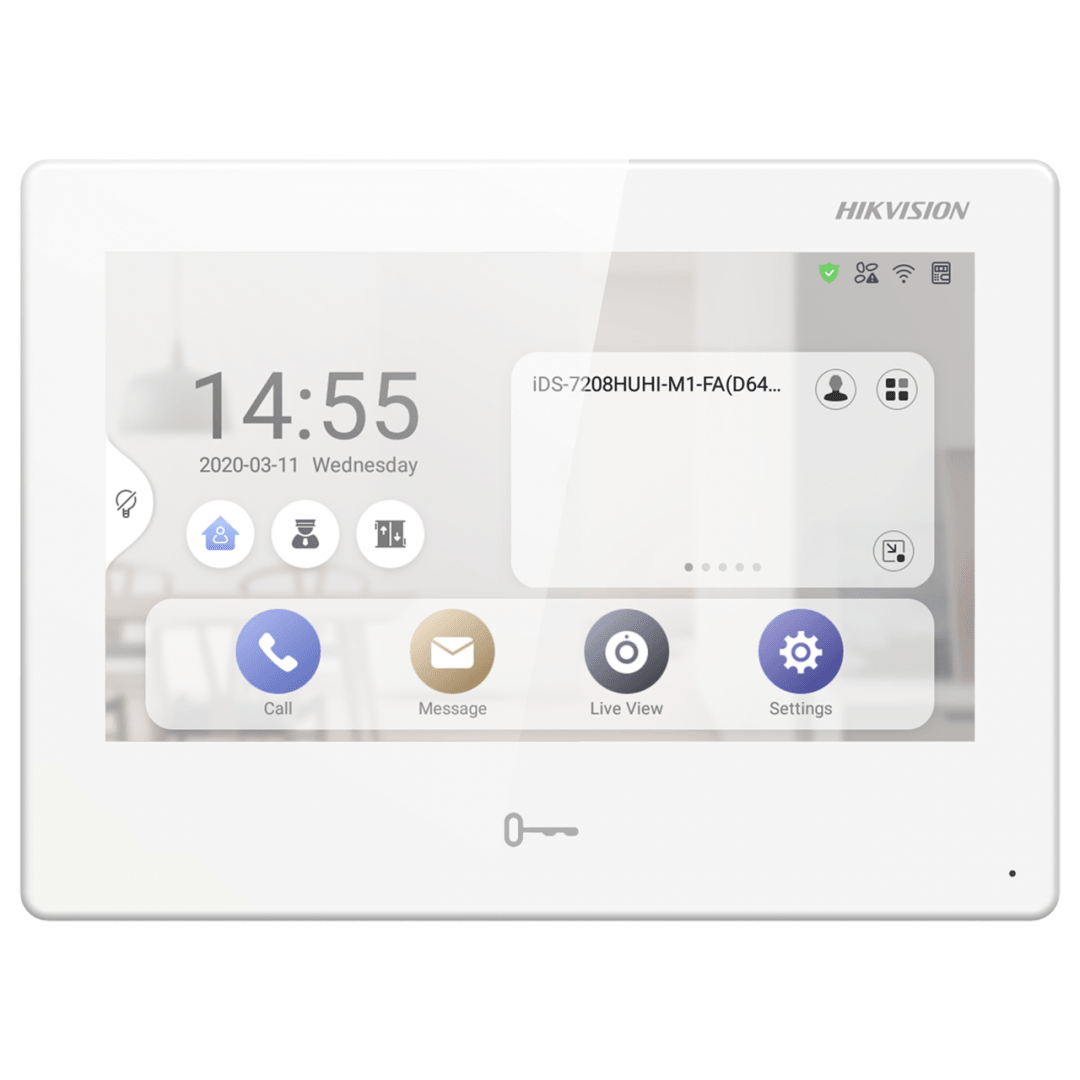 Post interior videointerfon 7 inchi cu Android Hikvision DS-KH9310-WTE1 (B)WIFI, management pentru toate sistemele Hikvision conectate prin Hik Connect, apelare video si deschidere usa din aplicatia mobila, ecran TFT 7 inch color, rezolutie 1024 × 600, audio bidirectional (microfon si difuzor