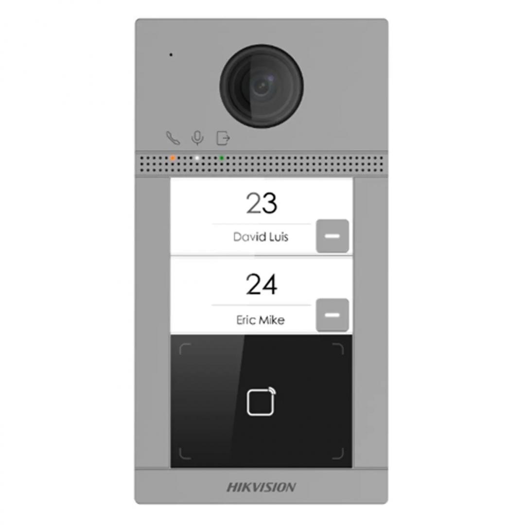 Post de exterior videointerfon IP Hikvision DS-KV8213-WME1(C); WIFI; 2 x buton de apelare(Support web configuration); camera video 2MP True WDR unghivizualizare: Horizontal: 124° Vertical: 75°, vizualizare pe timp de noapte IR maxim 3 metri; comunicare audio bidirectionala; cititor de card