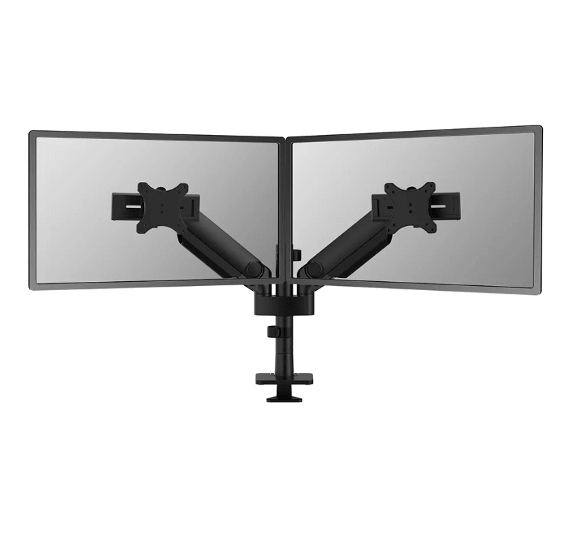 Brat dublu monitor Neomounts DS65S-950BL2; pentru display-uri cu diagonale 24"-34", sistem de prindere VESA 75x75~100x100, greutate maxima suportata 11 - per ecrankg, full motion, tilt +70°, swivel 90°, rotate 90°; gas spring; culoare negru. Garantie 5 ani