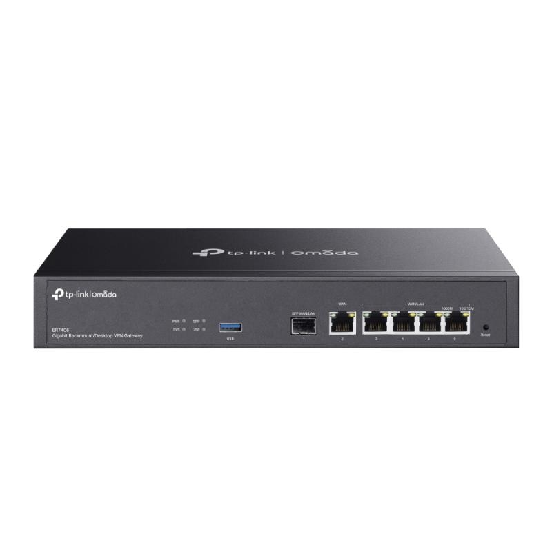 "Omada Gigabit Rackmount/Desktop VPN Router PORT: 1× Gigabit SFP WAN/LAN Port, 1× Gigabit RJ45 WAN Port, 4× Gigabit WAN/LAN RJ45 Ports FEATURE: Integration with Omada SDN Controller, Support 100 IPsec VPN Tunnels, 50 PPTP/L2TP VPN Tunnels, 50 OpenVPN Tunnels, 150000 Concurrent Sessions, Load