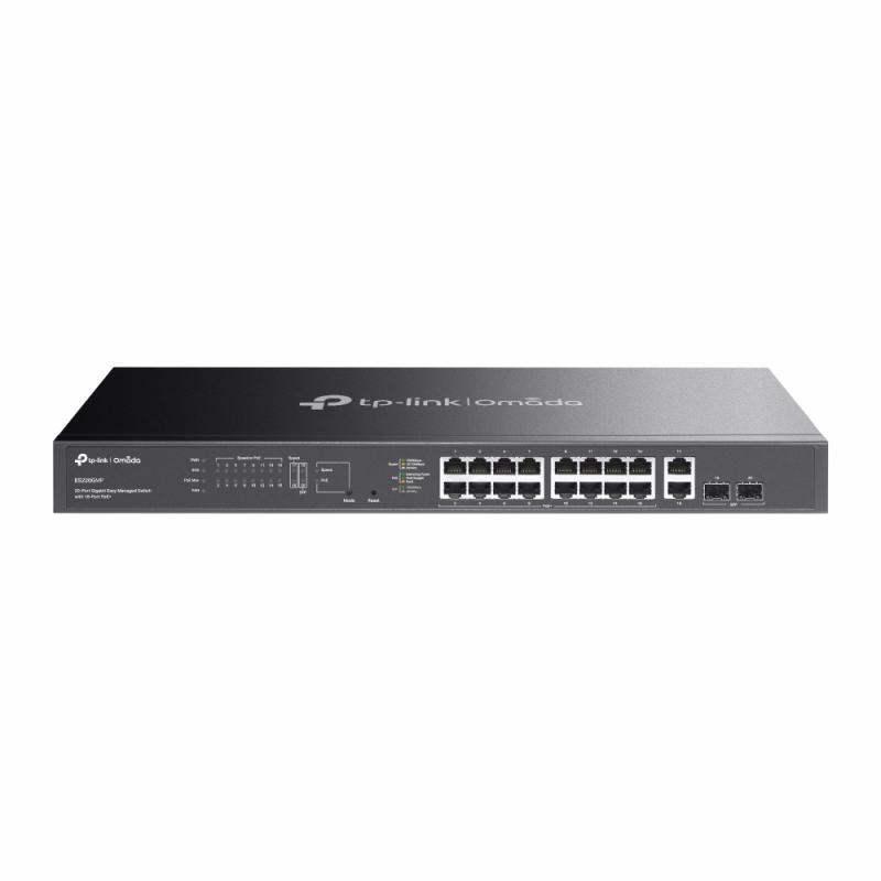 Omada 20-Port Gigabit Easy Managed Switch with 16-Port PoE+ PORT: 16× Gigabit PoE+ Ports, 2x Gigabit Non-PoE Ports, 2× Gigabit SFP Ports SPEC: 802.3at/af, 250 W PoE Power, 1U 19-inch Rack-mountable Steel Case FEATURE: Integration with Omada SDN Controller and Omada Cloud Essentials, Fast PoE