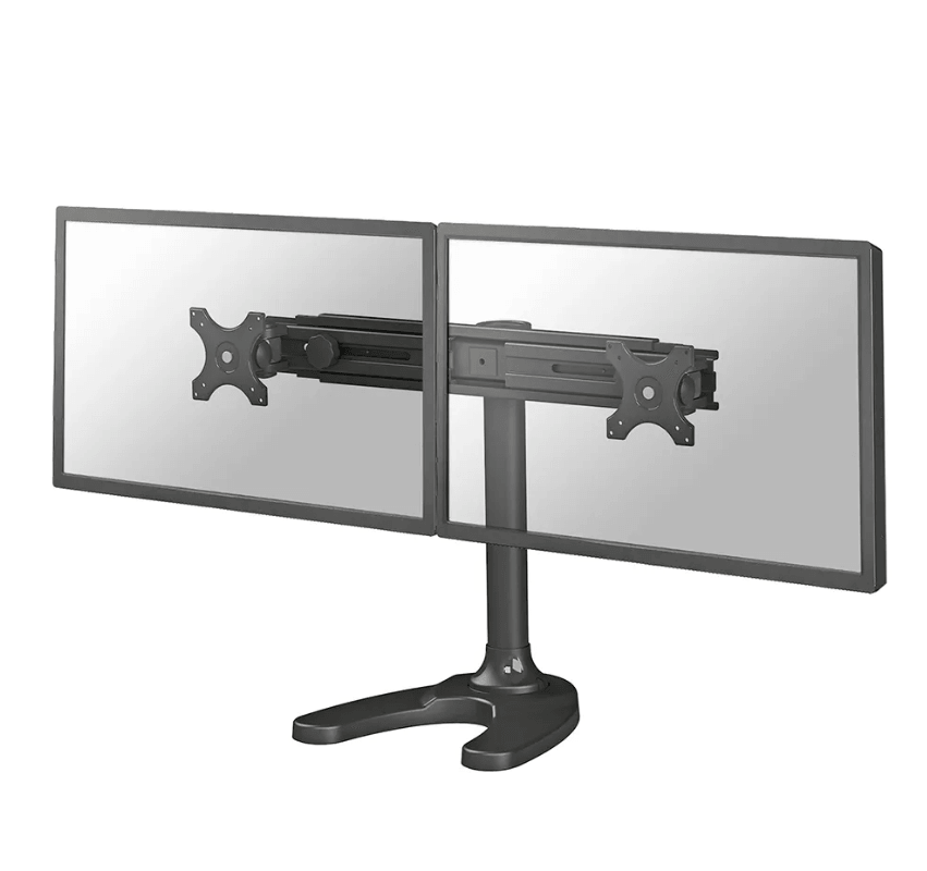 Suport dublu monitor de birou Neomounts FPMA-D700DD; pentru display-uri cu diagonale 19"-30", sistem de prindere VESA 75x75~100x100, greutate maxima suportata 8kg - per ecran, full motion, tilt +180°, swivel +180°, rotate +360°; inaltime reglabila manual 340-444mm; culoare negru. Garantie 5 ani