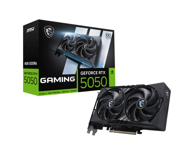 MSI GeForce RTX 5050 8G GAMING OC. Graphics processor family: NVIDIA, Graphics processor: GeForce RTX 5050. Discrete graphics card memory: 8 GB, Graphics card memory type: GDDR6, Memory bus: 128 bit. Maximum resolution: 7680 x 4320 pixels. DirectX version: 12 Ultimate, OpenGL version: 4.6. Interface