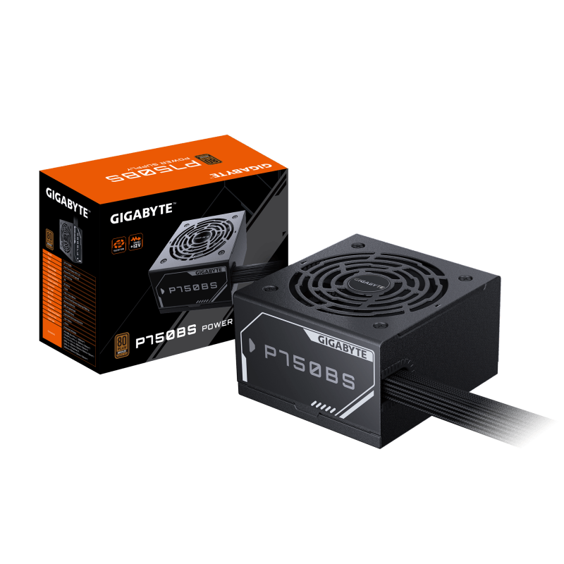 GIGABYTE P750BS. Total power: 750 W, AC input voltage: 200 - 240 V, AC input frequency: 50/60 Hz. Motherboard power connector: 20+4 pin ATX, Motherboard power cable length: 60 cm, SATA power cable length: 150,500 mm. Purpose: PC, Power supply unit (PSU) form factor: ATX, 80 PLUS certification: 80