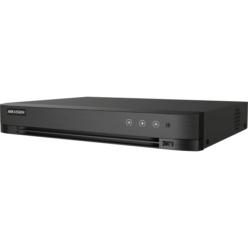 DVR Hikvision AcuSense 4 canale 5MP IDS-7204HUHI-M1/X/4A+4/1ALM, H.265 Pro+/H.265 Pro/H.265/H.264+/H.264 video compression, BNC interface (1.0 Vp-p, 75 Ω), supporting coaxitron connection, up to 8-ch IP camera inputs(up to 8MP), pana la 4K/8MP @ 8fps(1-ch); 3K/5MP @12fps encoding capability
