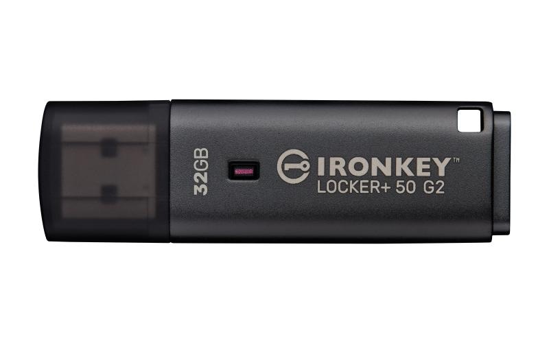 Kingston Technology IronKey Locker+ 50 G2. Capacity: 32 GB, Device interface: USB Type-A, USB version: 3.2 Gen 1 (3.1 Gen 1), Read speed: 145 MB/s, Write speed: 115 MB/s. Form factor: Cap. Weight: 22.94 g. Product colour: Black
