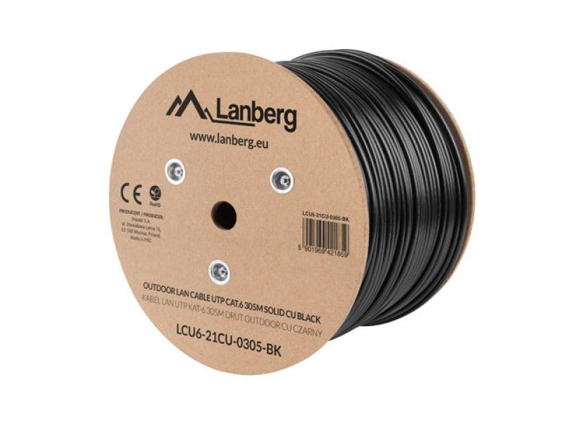 Cablu LAN Cat.6 UTP 305 m solid, exterior, cupru, negru, Fluke Passed