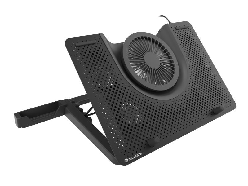 Stand/Cooler laptop Genesis Oxid 550 , dimensiune maxima laptop 17.3", 4 ventilatoare 60 mm + 1 ventilator 140mm, material plastic, iluminare LED, hub USB incorporat, dimensiuni 400 x 280 x 55 mm