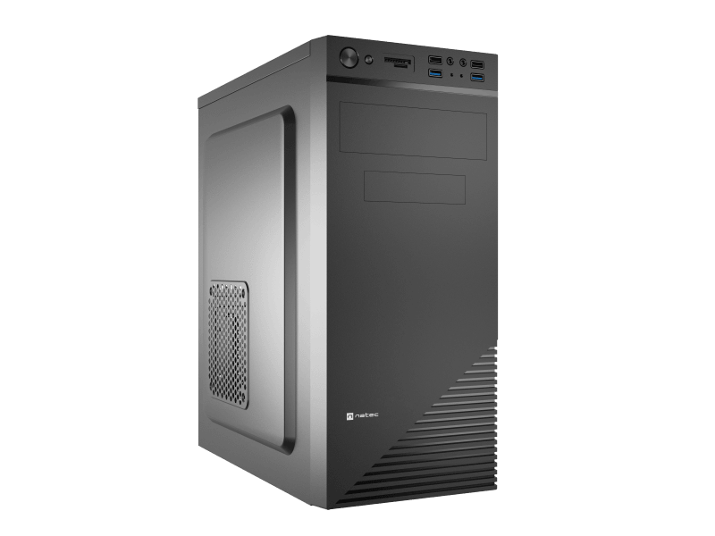 Carcasa NATEC CABASSU G2 Mid Tower NEGRU, Sloturi Expansiune 4, Drive Bays: 3x3.5" 3x2.5" 1x5.25", Ventilatoare Suportate: 3 (spate: 1x80mm sau 120mm, lateral: 1x120mm, fata: 1x120mm), Ventilatoare Incluse: 1 (spate: 1x80mm), Format Placa De Baza Suportat: Mini-ITX, Micro-ATX, ATX, Lungime Maxima