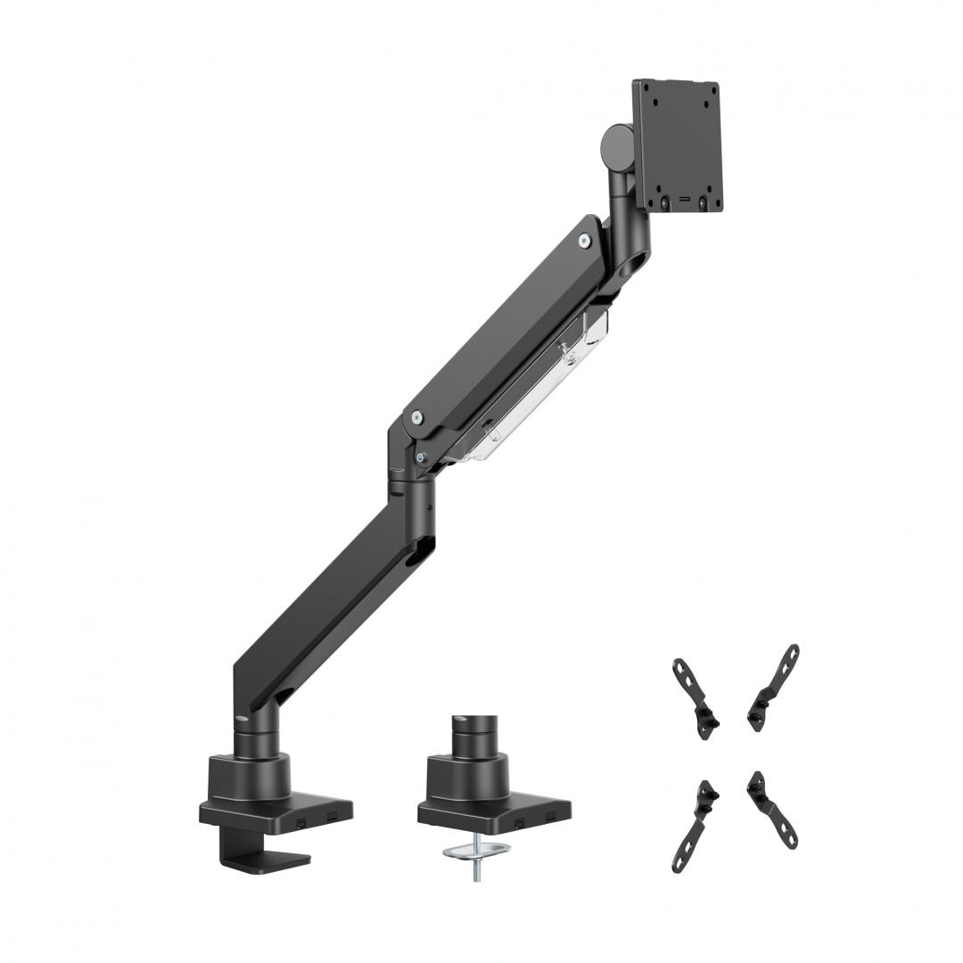 Suport monitor Serioux MM80-C012, compatibilitate dimensiune ecran 17"-57", arc cu gaz, greutate maximă suportata: (per ecran): 2~27 kg, greutate maximă suportata pentru ecran curbat (per ecran): 1 ~ 22 kg, VESA: 75x75, 100x100, 100x200, 200x100, 200x200, inclinare: +60°~-20°, pivotare: +90°~-90°