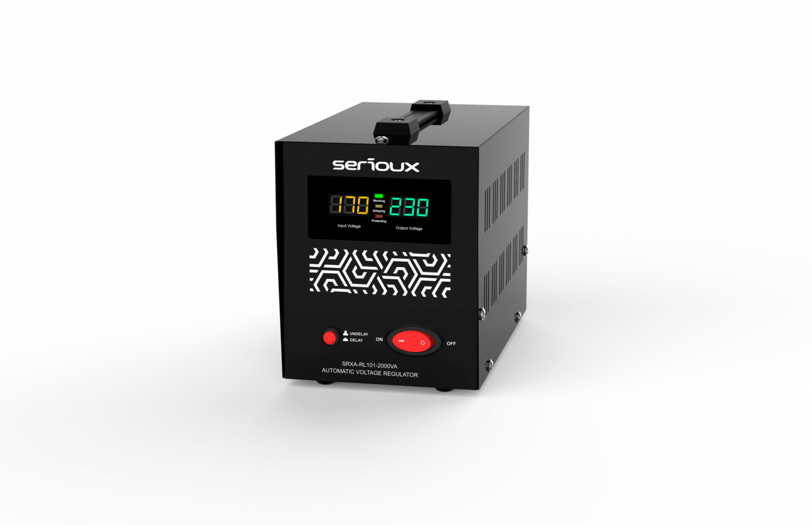 Stabilizator de tensiune Serioux Relay 101-2000VA, putere 2000VA/1200W, tip releu, transformator toroidal, interval tensiune intrare 150V ~ 260V, interval frecvența intrare 45Hz ~ 65Hz, tensiune de ieșire 230V, precizie de ieșire +4,-8%, prize: 2x Schuko, distorsiuni <3%, eficienţă >97%, timp de