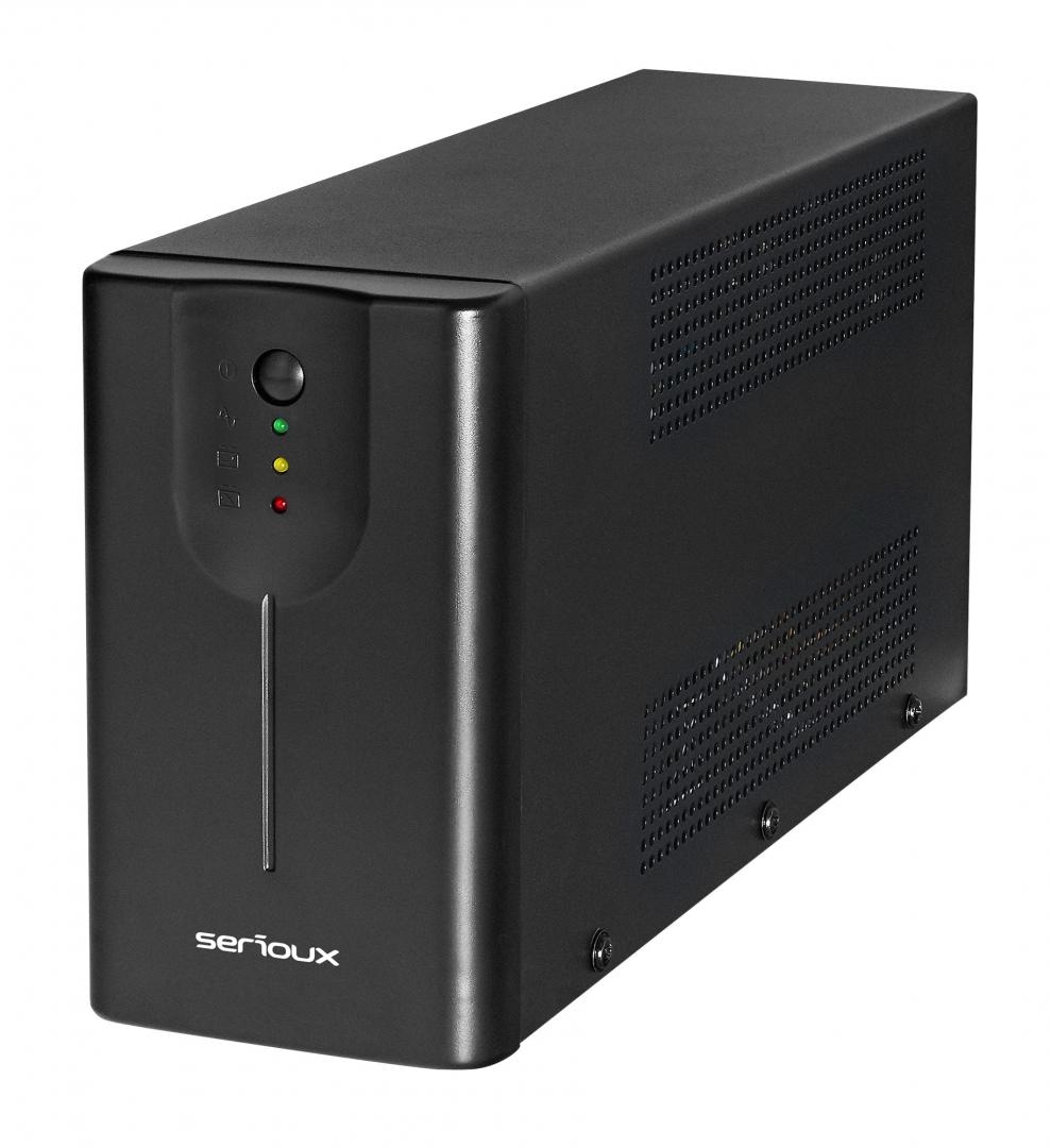 UPS Serioux Line Interactive 1500LI, Led, capacitate 1500VA/900W, 4 prize Schuko , baterie 12 V / 8.0 Ah × 2, timp mediu de functionare pe baterii 8 min - 50% sarcina, management USB/RJ45, software inclus