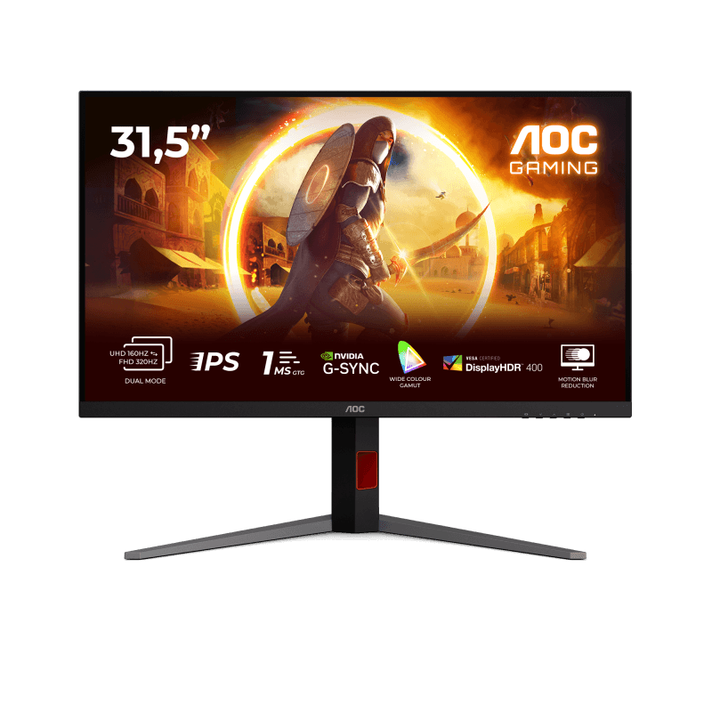 Monitor AOC 31.5" U32G4U, Diagonal (inch): 31.5, Diagonal (cm): 80, Aspect ratio: 16:9, Panel: Fast IPS, Resolution: 3840x2160, Refresh Rate: 160Hz, Response time GtG: 1ms, Response time MPRT: 0.5ms, Brightness (max): 450 cd/m², Contrast (static) : 1000:1, Contrast (dynamic): 80M:1, Viewing angle